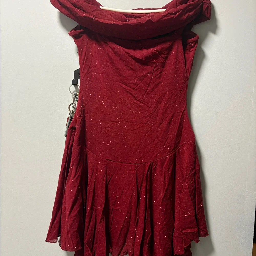 Fashion Nova Off the Shoulder Burgundy Sparkle Dress - Picture 3 of 5